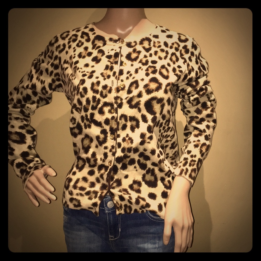 Leopard Print Button Down Sweater - image 1